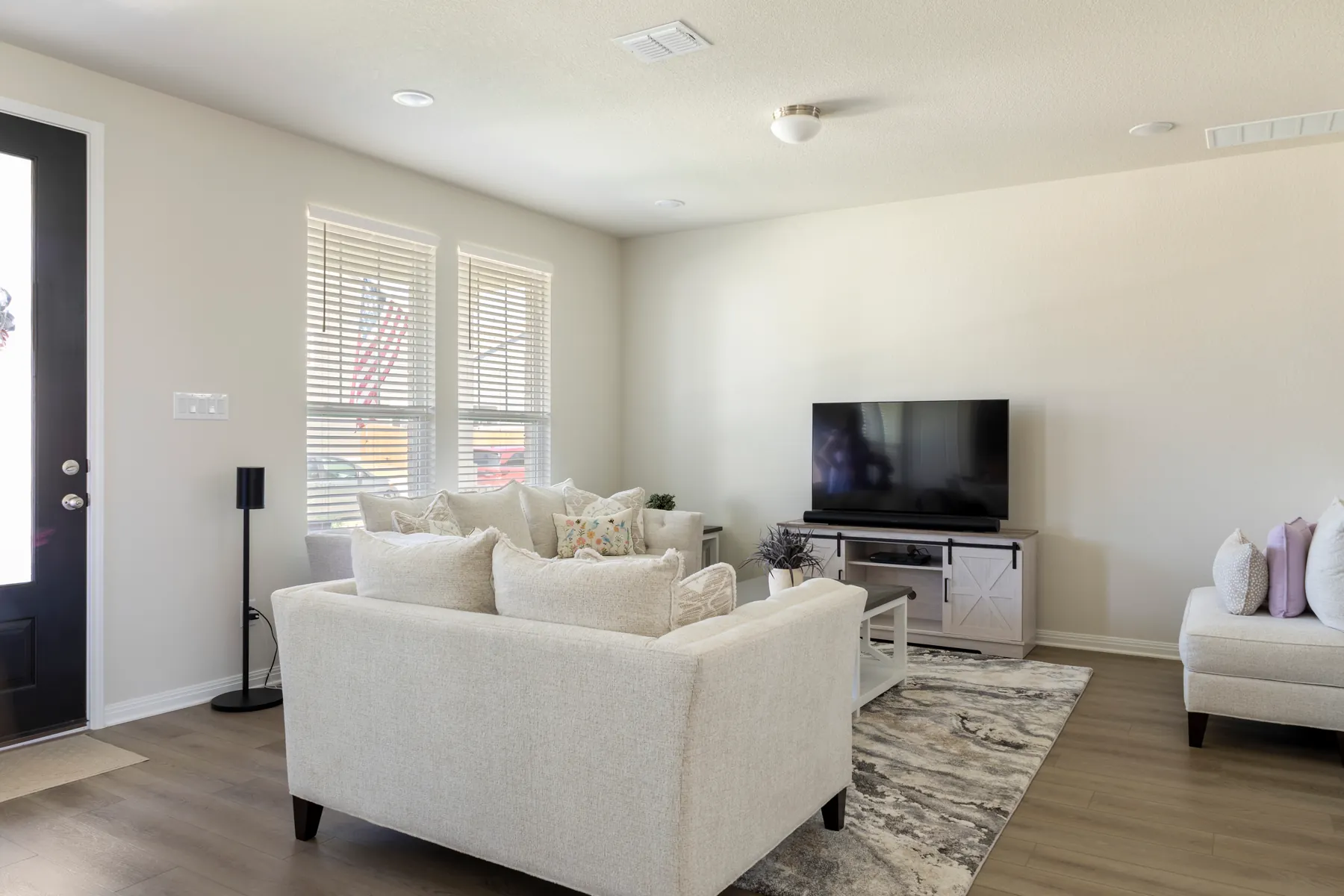 Living room viewed toward the media wall